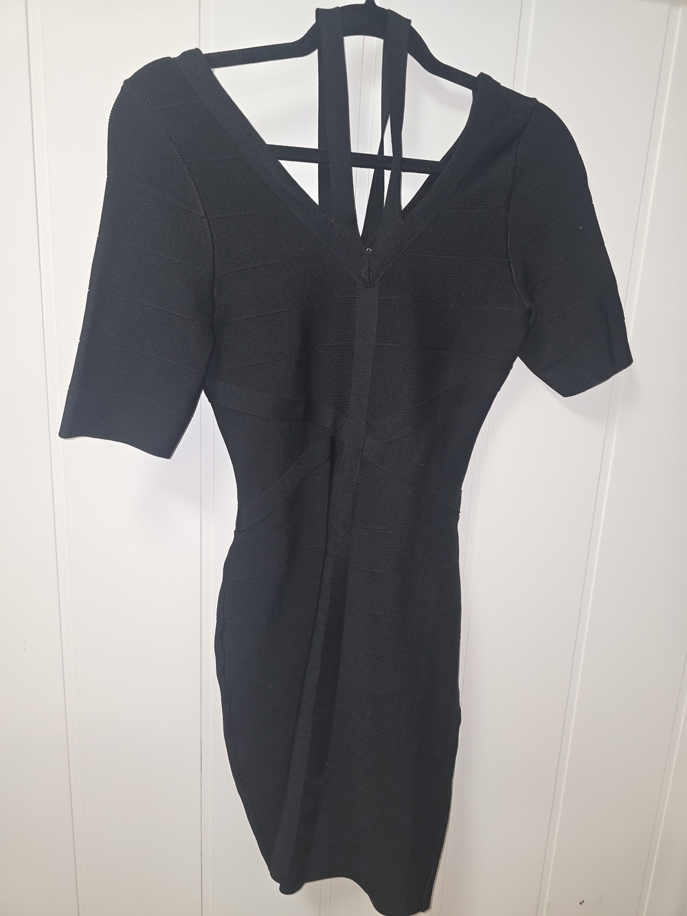 VENUS Black V‑Neck Bandage Mini Dress with Strappy Back